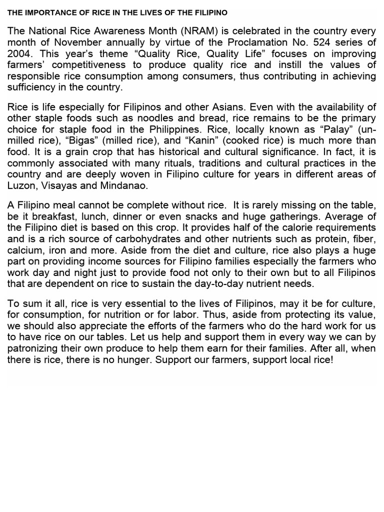 Significance of Rice in Filipino Life | PDF | Technology & Engineering