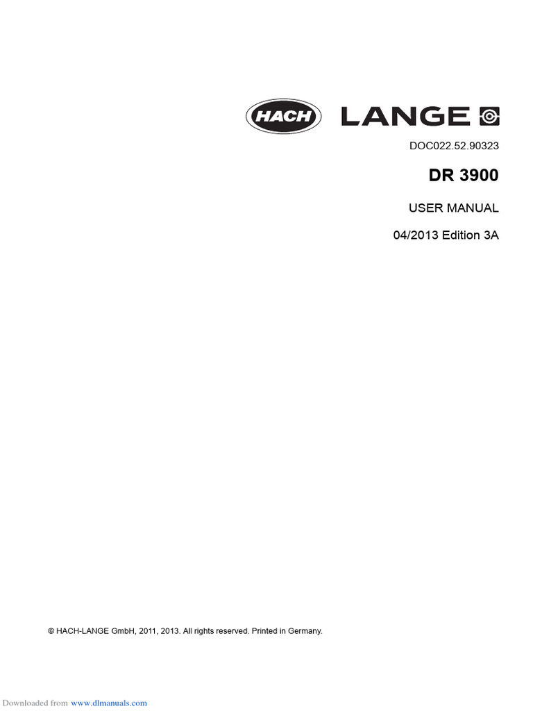 Hach Lange DR 3900 User Manual PDF Absorbance Spectrophotometry