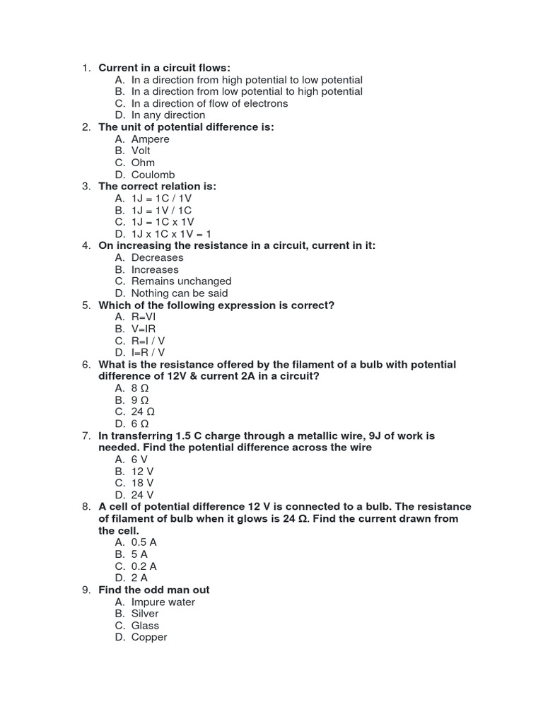 electricity test class 9 icse PDF