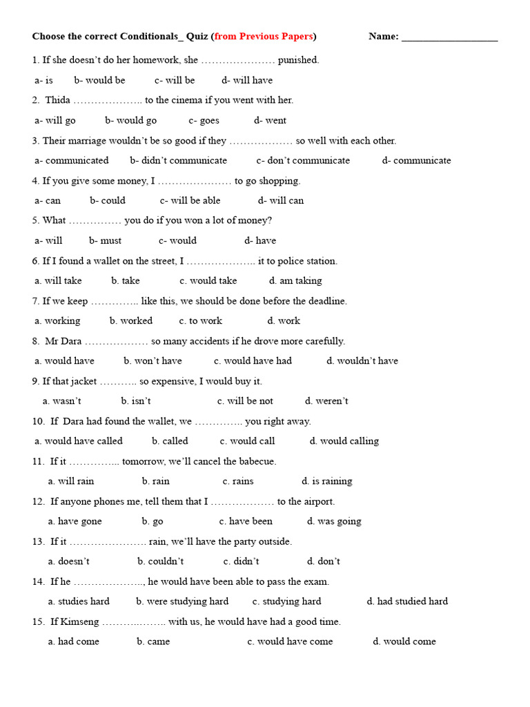 Conditionals Quiz and Exercises | PDF