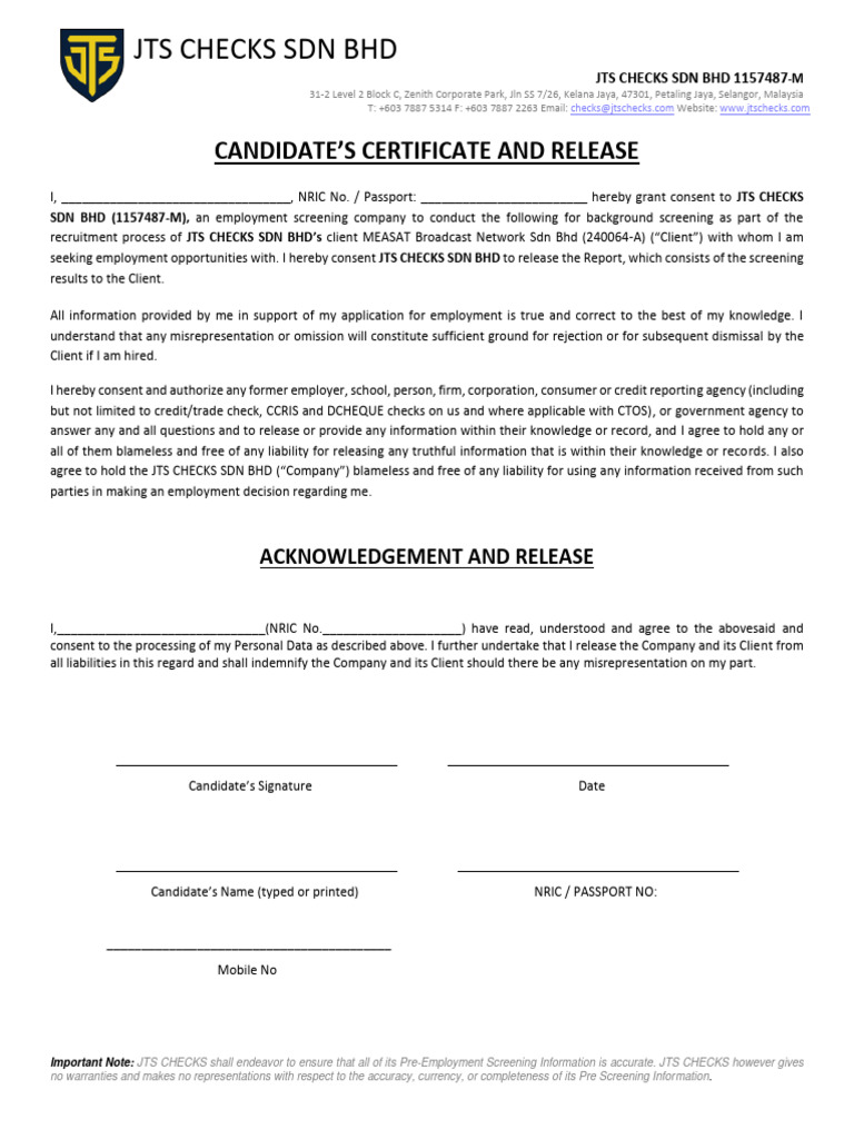 JTS Check Screening Forms | PDF | Background Check | Business