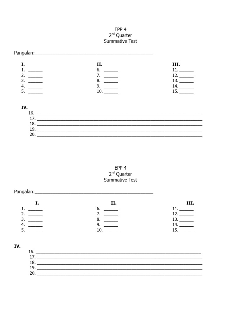 EPP 4 SUMMATIVE Exam PDF