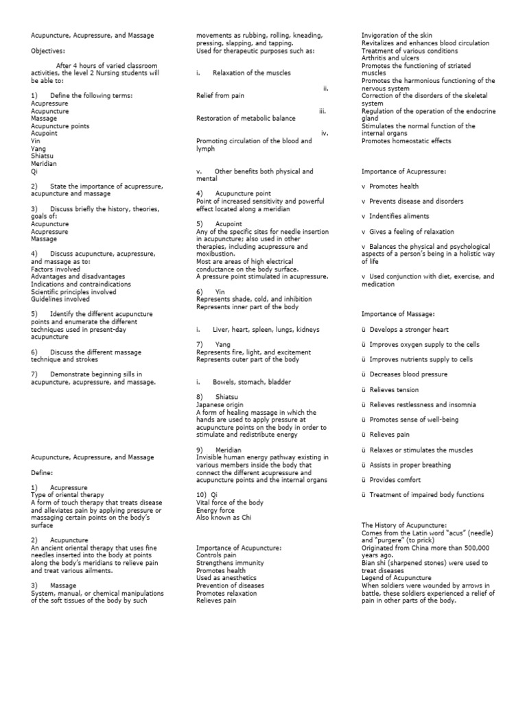 Acupuncture, Acupressure & Massage Guide | PDF