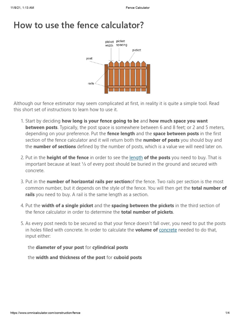 Fence Calculator PDF Volume Length