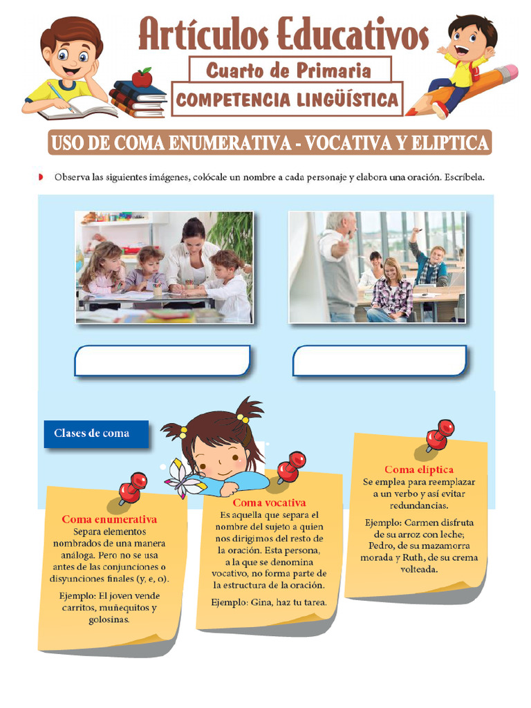 Uso de Coma Enumerativa Vocativa y Eliptica para Cuarto de Primaria | PDF