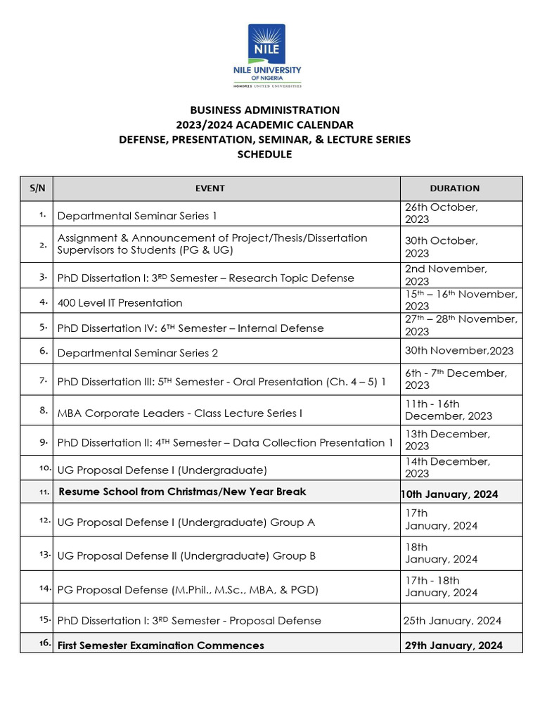 Business Administration 2023/2024 Calendar | PDF | Thesis | Academic Term