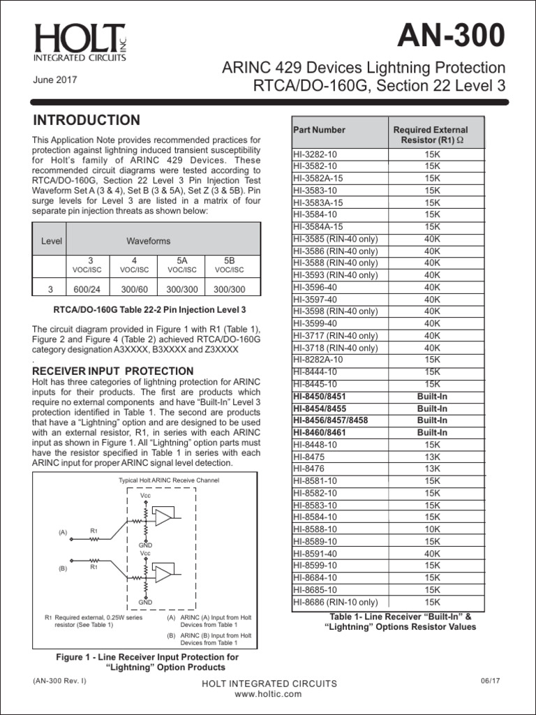 Arinc 429 devices rtca do 160g section 22 level 3 lightning protection