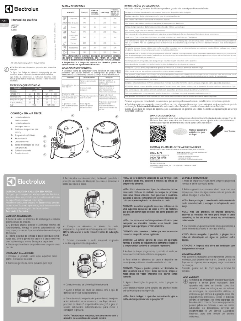 Manual de Uso da Air Fryer EAF10/EAF11 | PDF