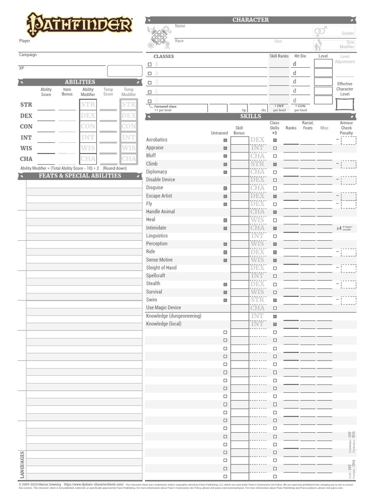 Pathfinder Character Sheet Template | PDF