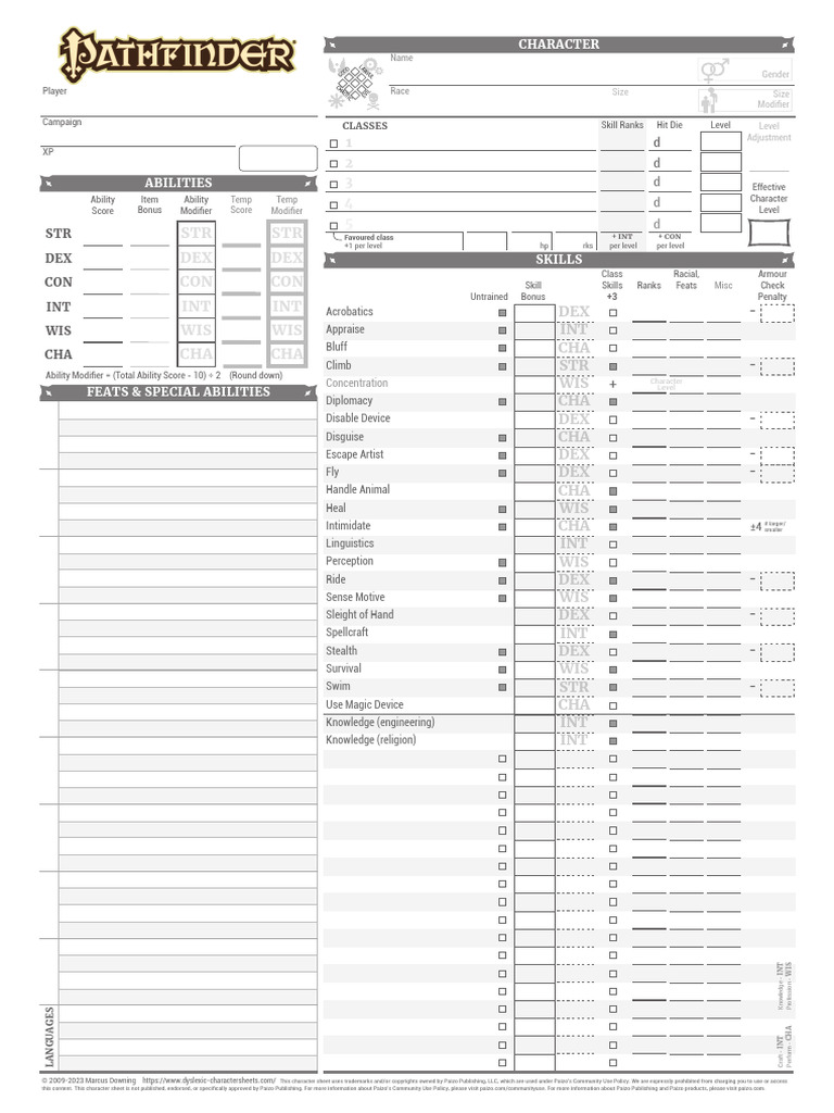 Pathfinder Character Creation Sheet | PDF