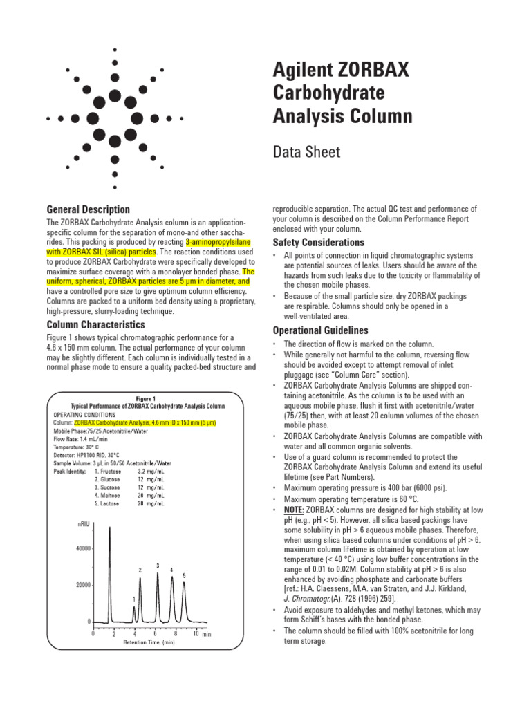 ZORBAX Carbohydrate Analysis Column Guide | PDF | High Performance ...