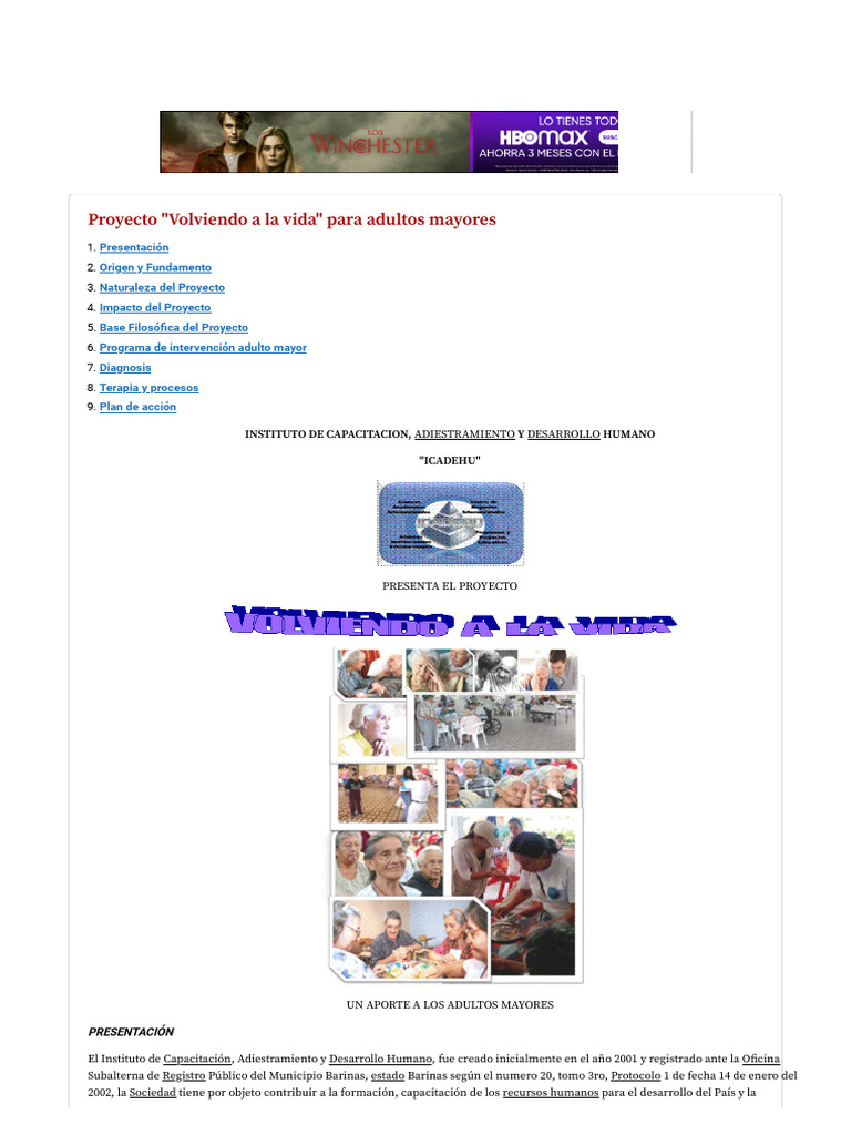 Proyecto "Volviendo a la Vida" para Adultos Mayores | PDF | Vejez ...