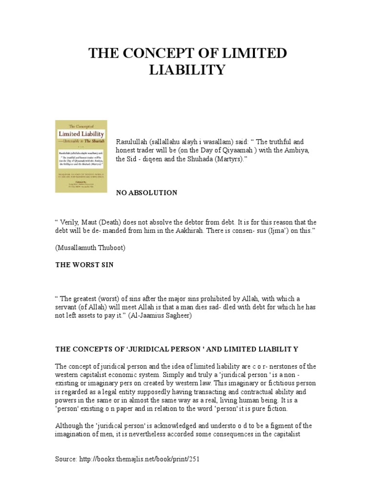 The Concept of Limited Liability | PDF | Ownership | Insolvency