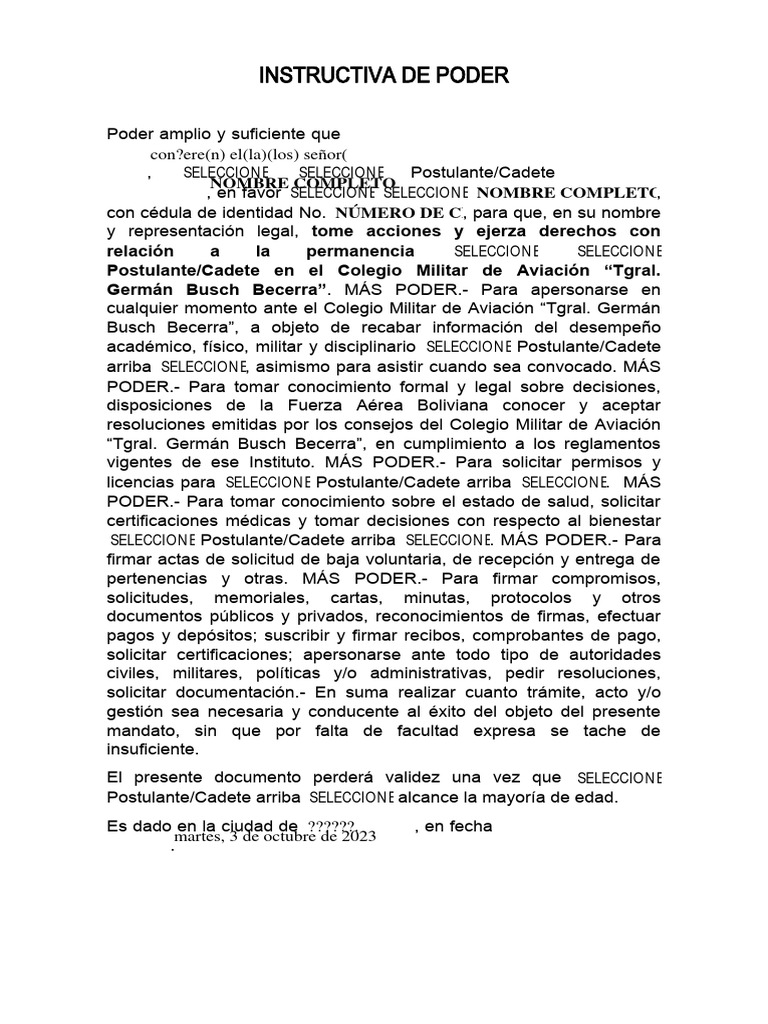 Poder Notarial para Cadete Militar | PDF | Política