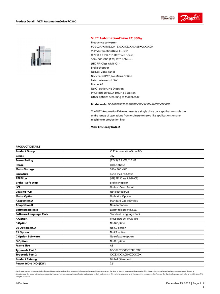 Danfoss VLT AutomationDrive FC 300 300 SER Configuration PDF 