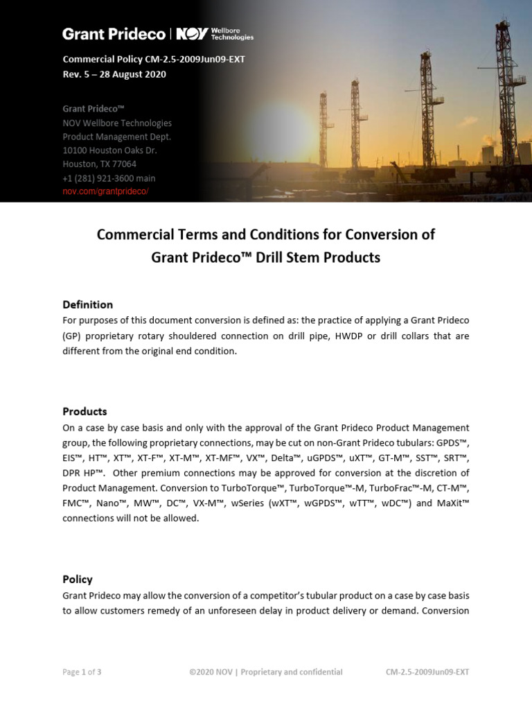 commercial-terms-and-conditions-for-conversion-of-grant-prideco-drill
