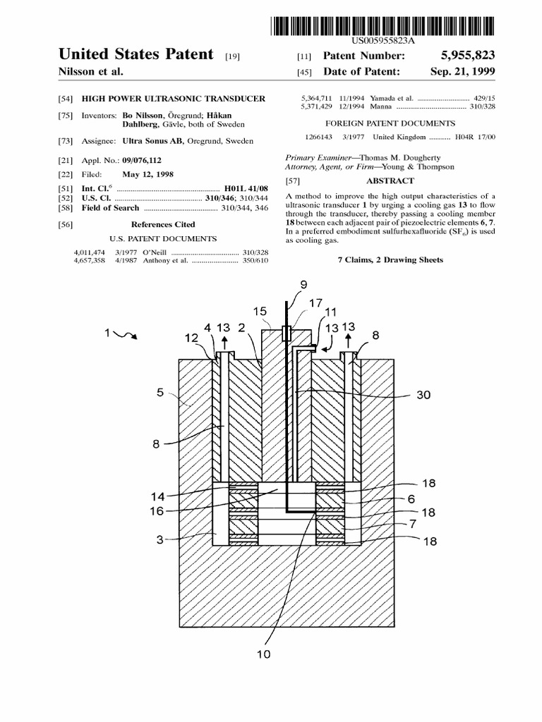 # 11 High Power Ultrasonic Transducer US5955823 1999 | PDF ...