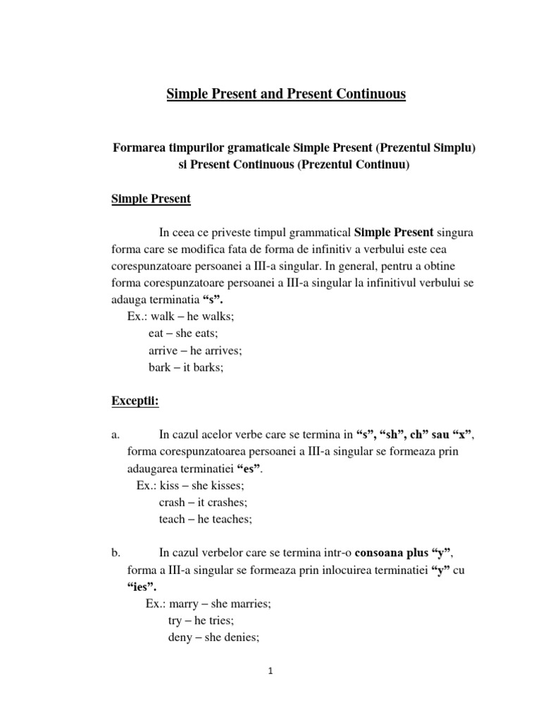 Simple Present and Present Continuous - Formarea Timpurilor | PDF