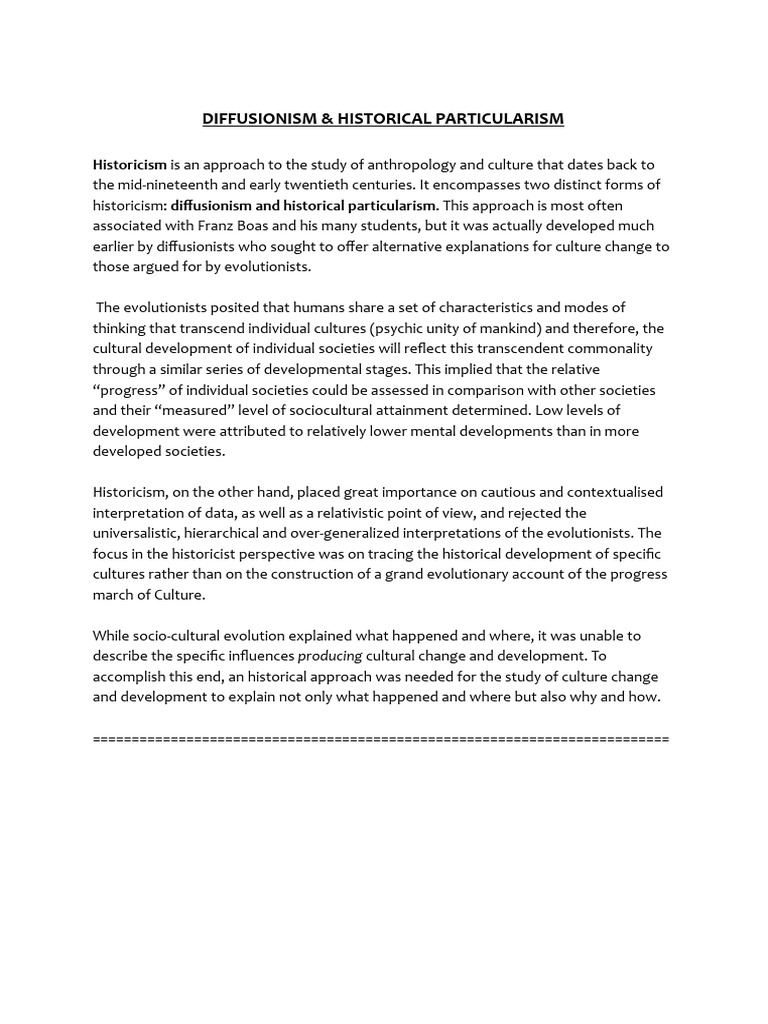 Diffusionism vs. Historical Particularism | PDF | Franz Boas | Anthropology