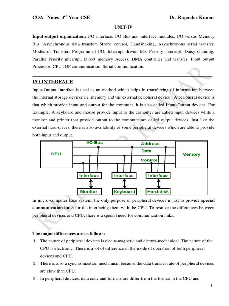 COA UNIT 4 Notes | PDF | Input/Output | Central Processing Unit