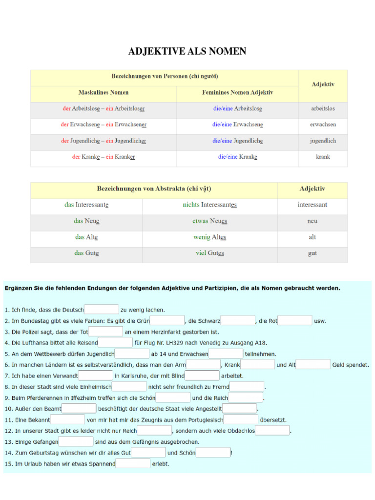ADJEKTIVE ALS NOMEN | PDF