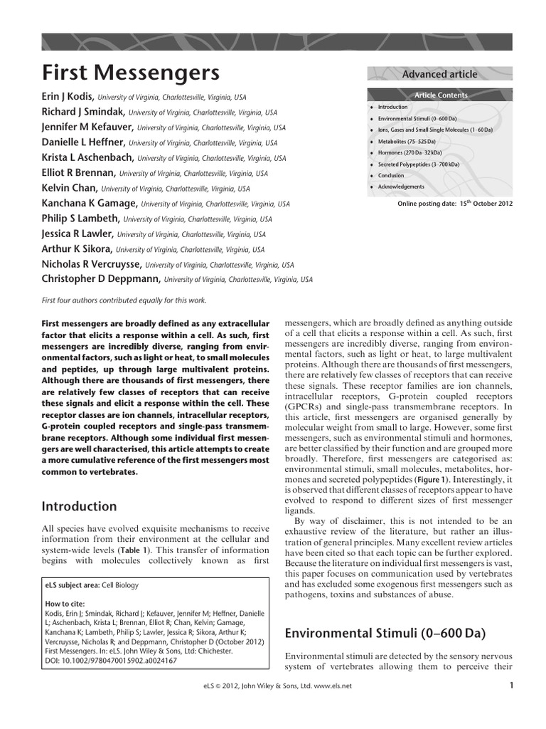 Overview of First Messengers | PDF | Cell Signaling | Signal Transduction
