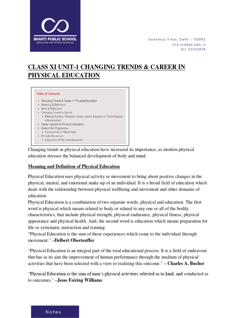 Class Xi Unit-1 Changing Trends & Career in Physical Education | PDF ...