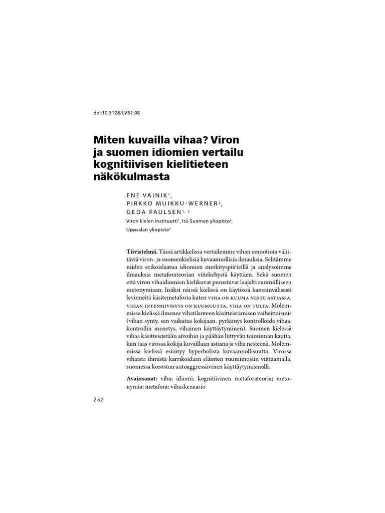 Miten Kuvailla Vihaa Viron Ja Suomen Idi | PDF