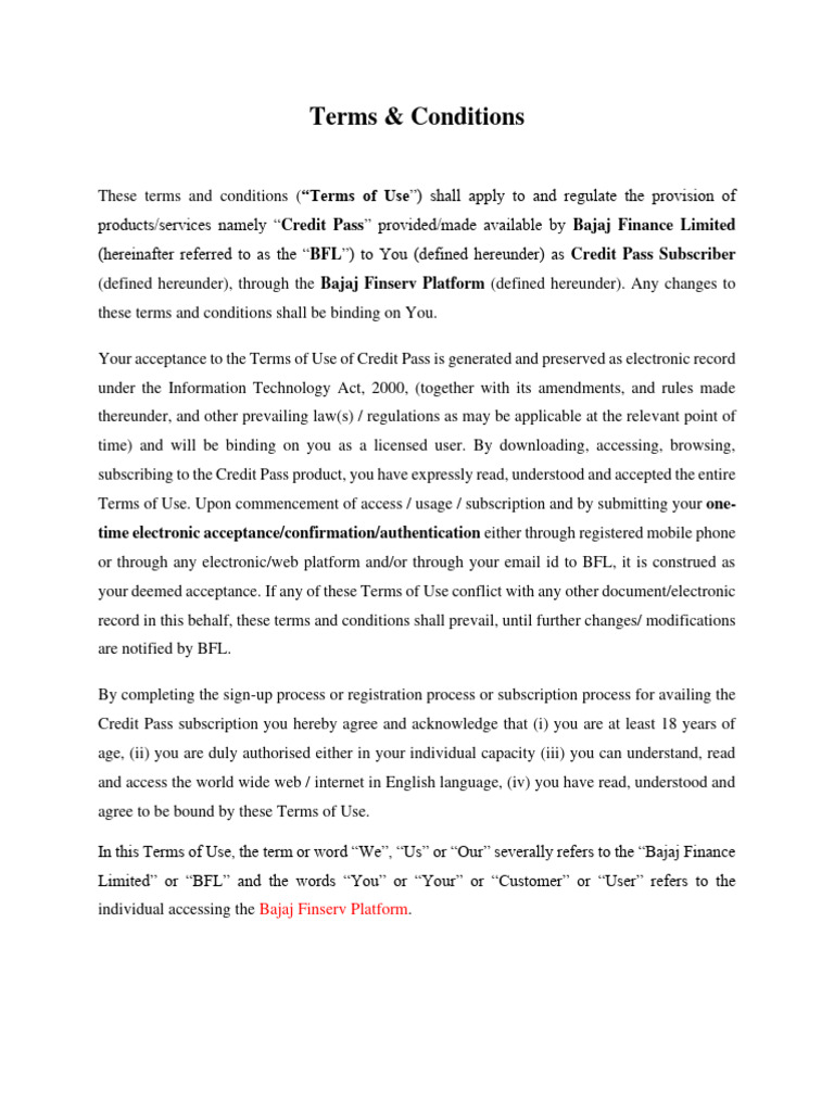 Bajaj Finance Credit Pass Terms & Conditions | PDF | Information ...