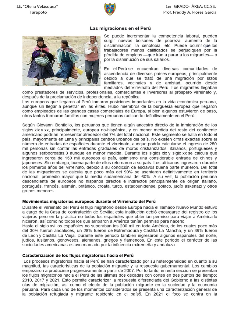 Las Migraciones En El Perú Pdf Migración Humana Perú