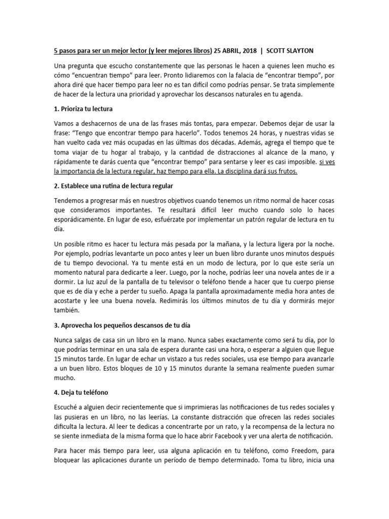 5 Pasos para Ser Un Mejor Lector | PDF | Crecimiento personal y ...