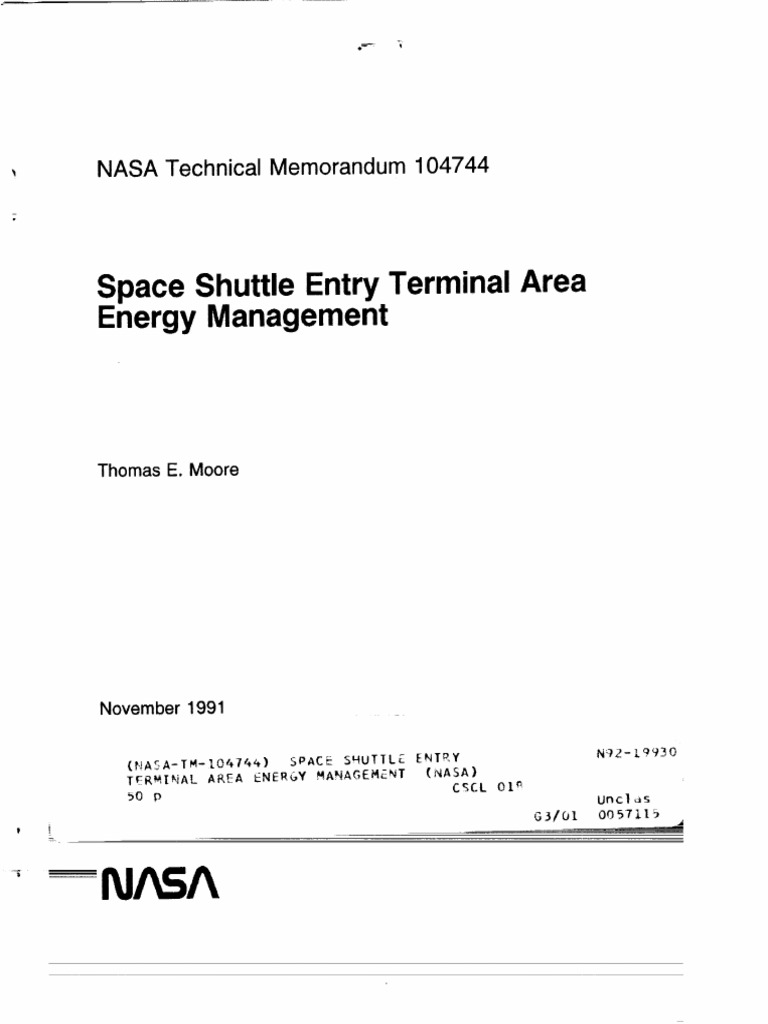 Space shuttle entry terminal area energy management nasa technical