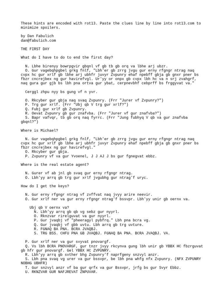 ROT13 Puzzle Clues for Game Guide | PDF | Religion & Spirituality
