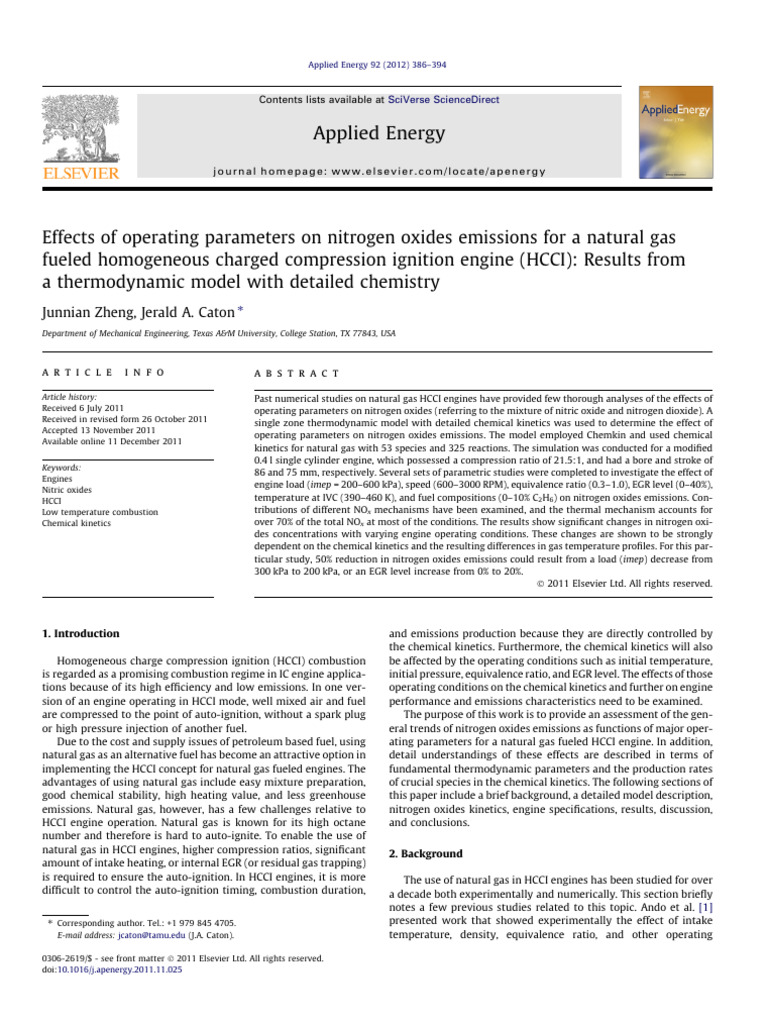 Effects of Operating Parameters On Nitrogen Oxides Emissions For A ...