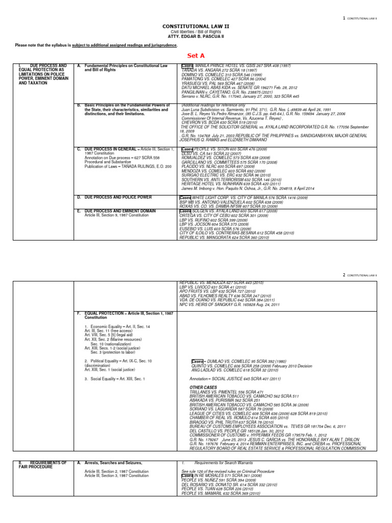 Constitutional Law II Syllabus Overview | PDF | Human Rights | Public Law