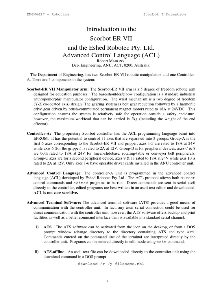 Scorbot_Intro | PDF | Command Line Interface | Cartesian Coordinate System