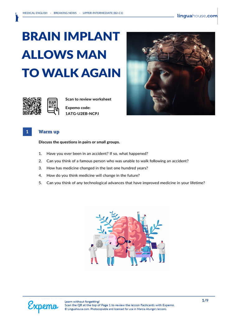 Brain Implant Allows Man To Walk Again American English Student | PDF ...