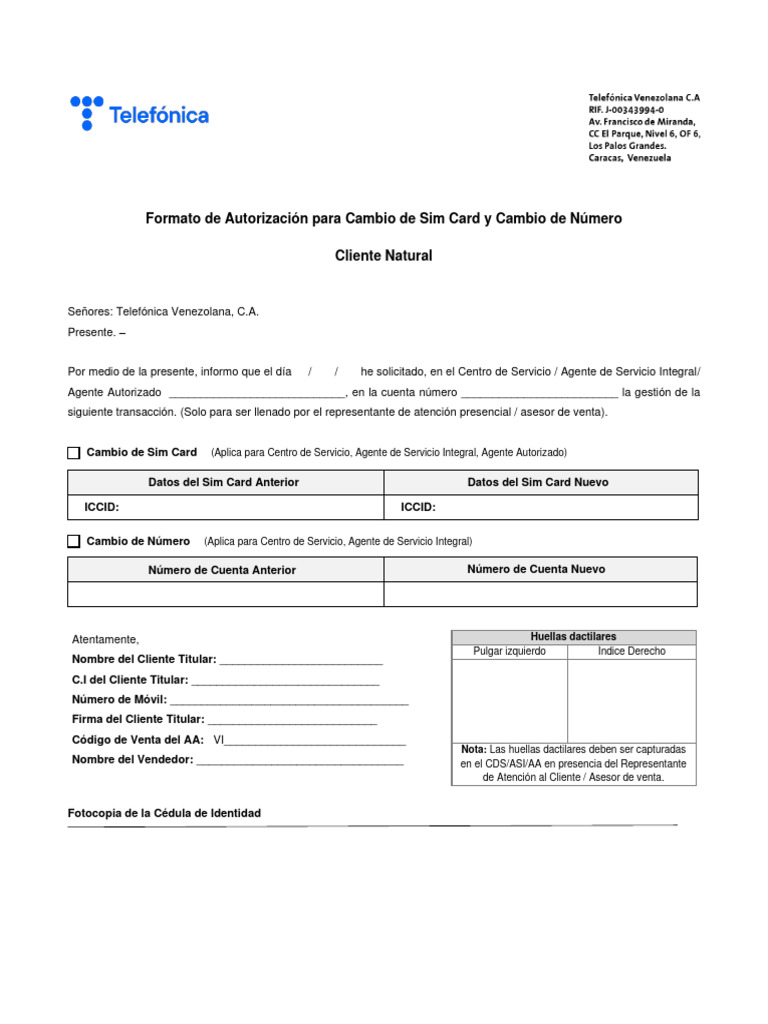 Formato de Autorización para Cambio de SIM | PDF | Finanzas y dinero