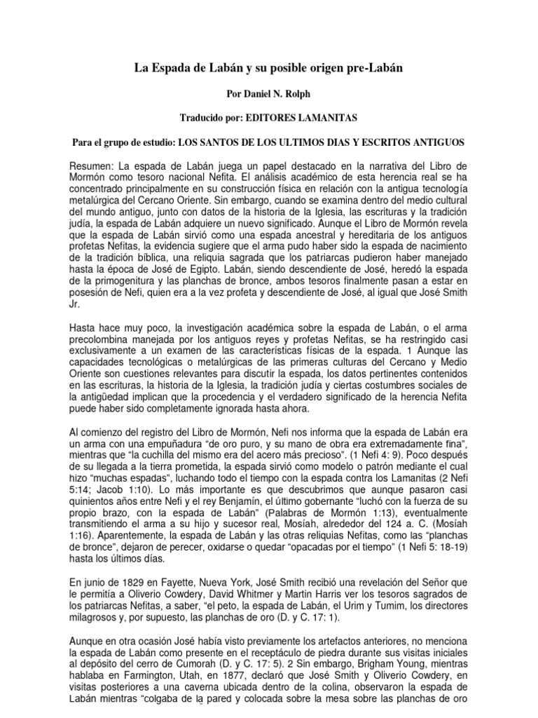 La Espada de Labán y Su Posible Origen Pre-laban | PDF | Libro de ...