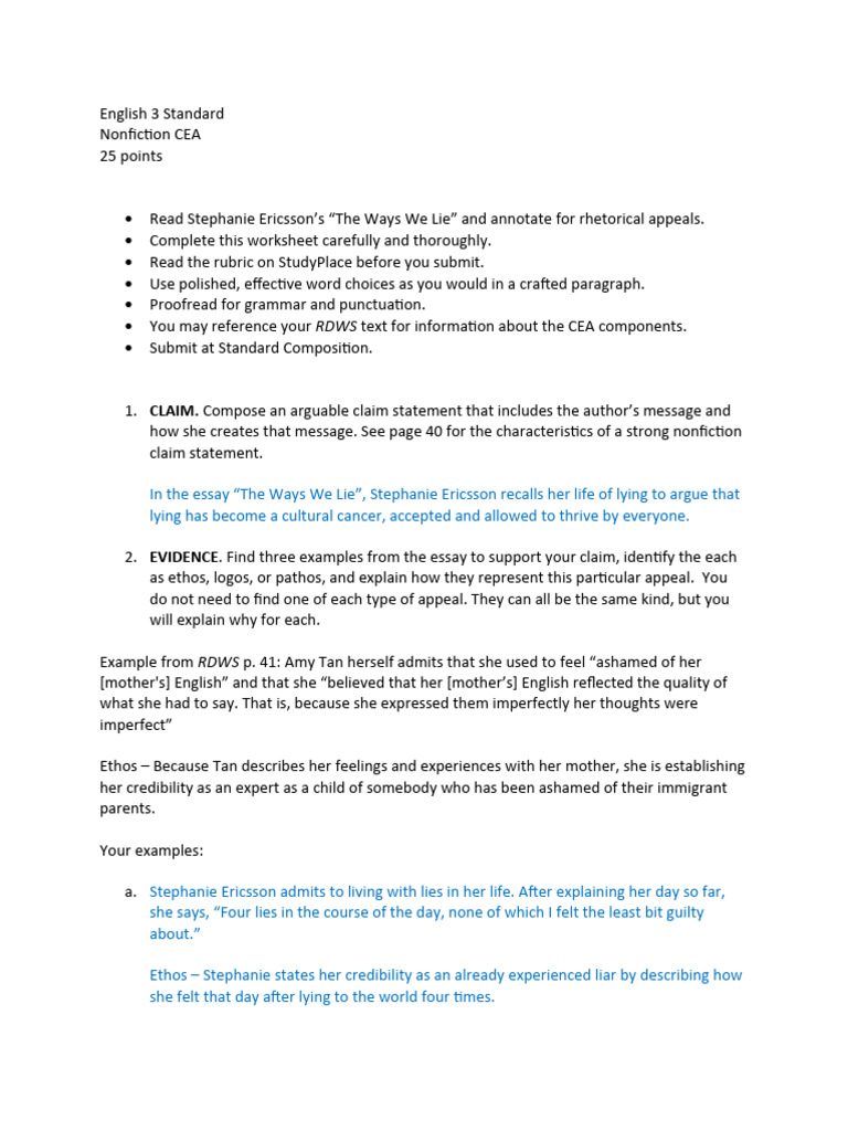 Analyzing Lies in Ericsson's Essay | PDF | Truth