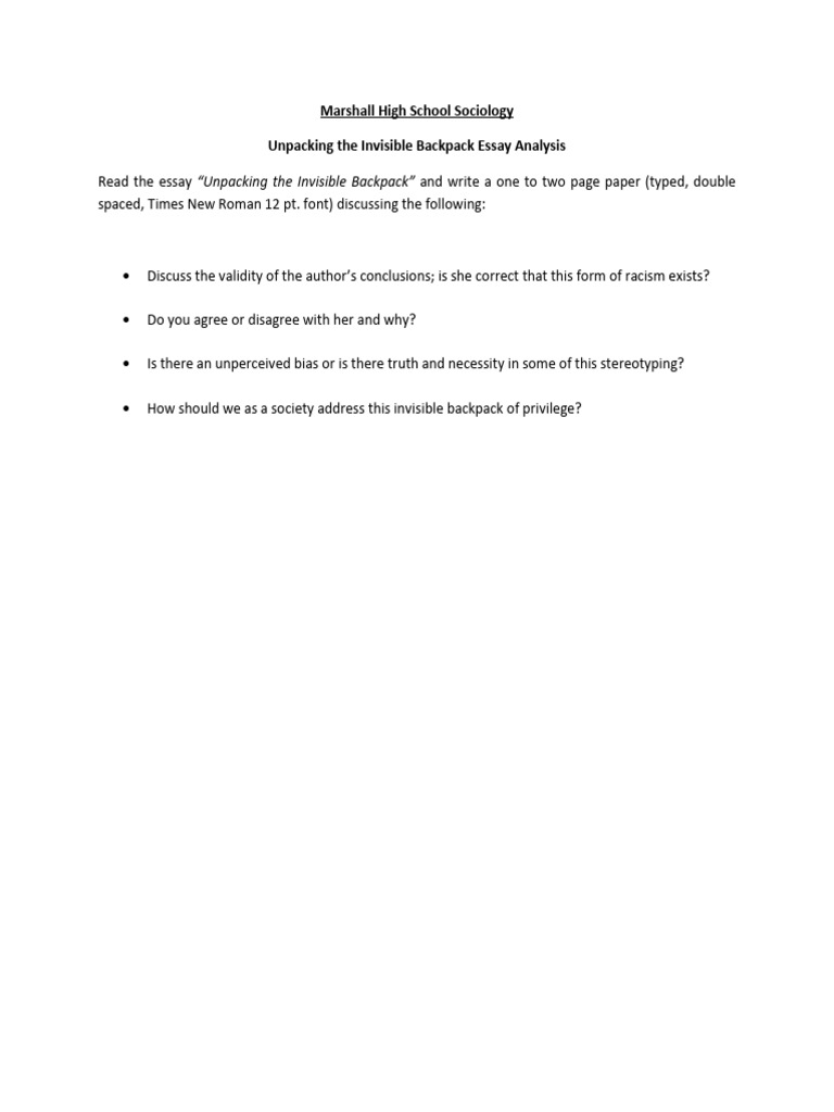White privilege unpacking the invisible backpack pdf race human