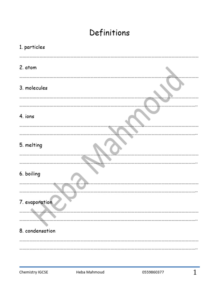 IGCSE Chemistry 2024 All Definitions PDF
