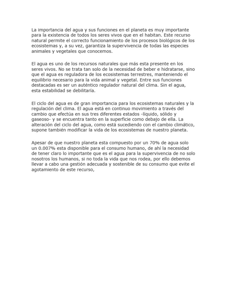 Importancia del Agua en los Ecosistemas | PDF