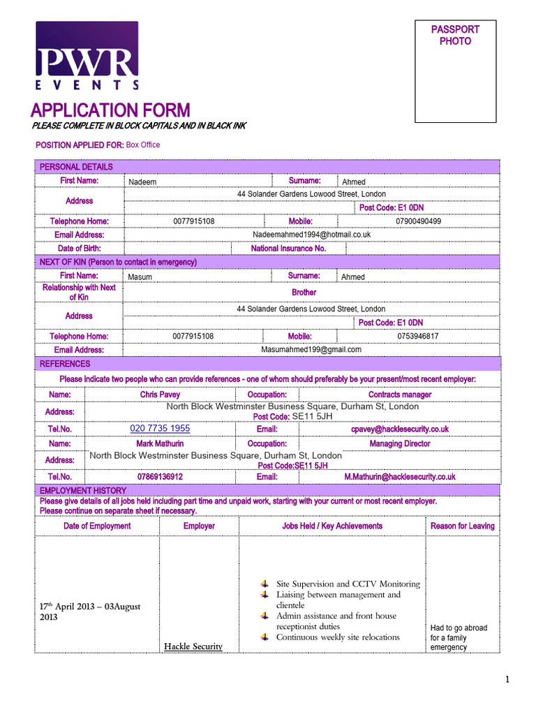 winterwonderlandapplicationform PDF Employment Justice