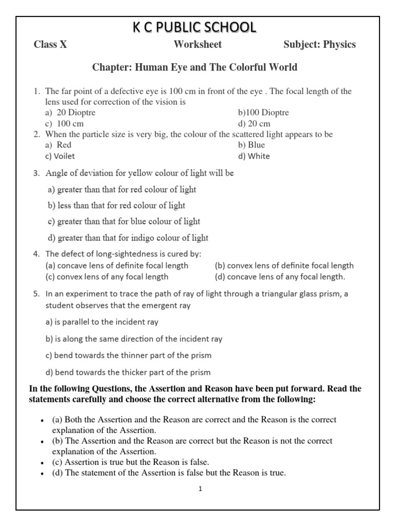 Human Eye Worksheet | PDF | Sunset | Eye