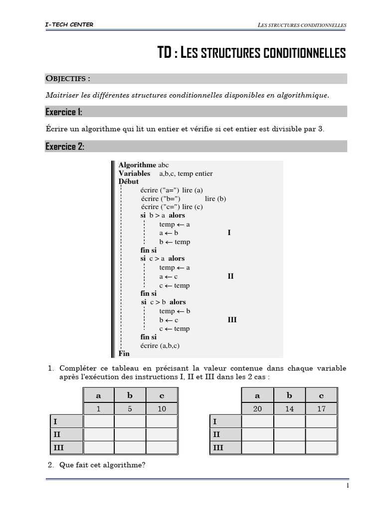 Structures conditionnelles en algorithmique | PDF | Mathématiques ...