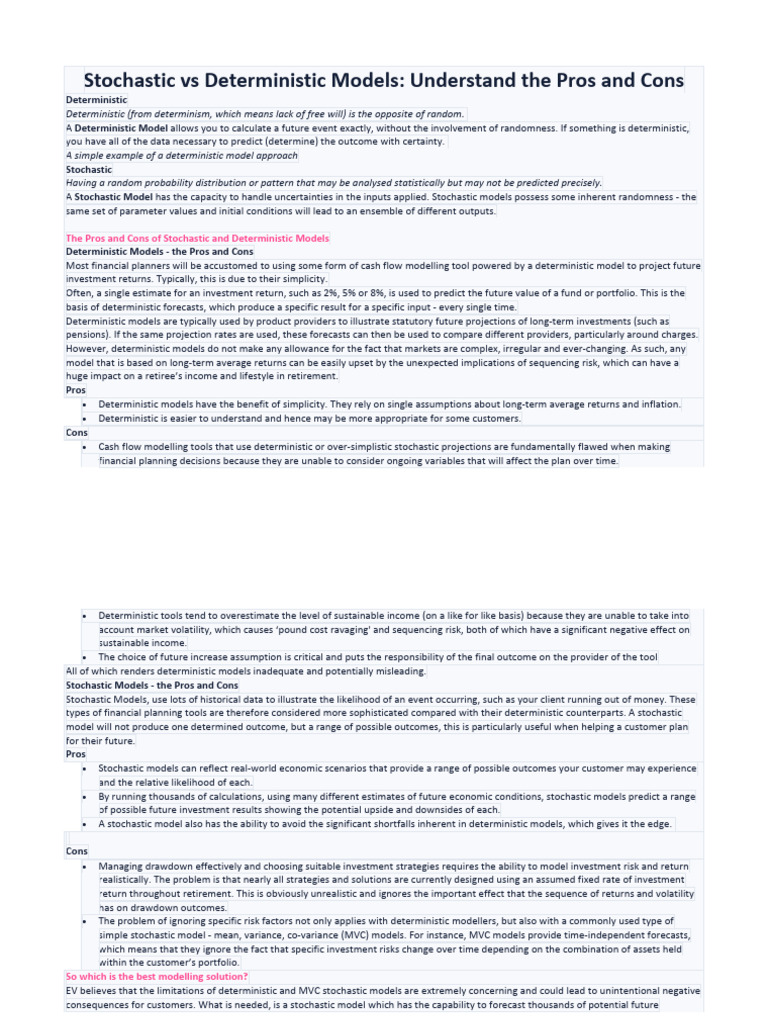 CEB 311 - Stochastic Vs Deterministic Models - Pros N Cons | PDF | Risk ...