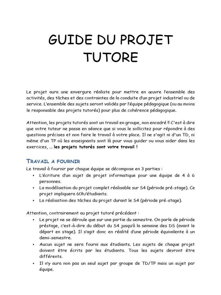 Guide pour Projet Tutoré Informatique | PDF | Gestion de projet ...