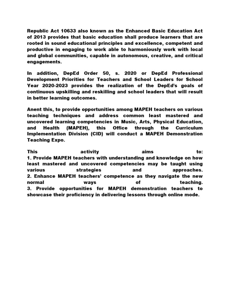 Republic Act 10633 Also Known As The Enhanced Basic Education Act of