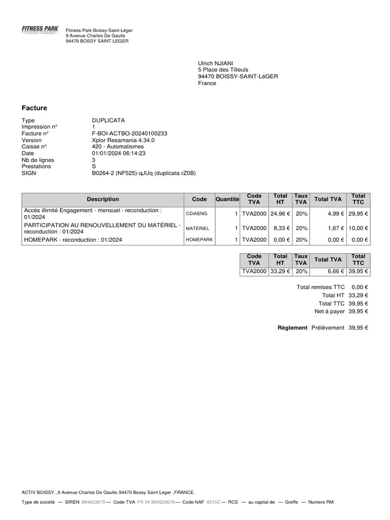 Facture 38672140 Fitness Park | PDF | Taxe sur la valeur ajoutée | Loi ...